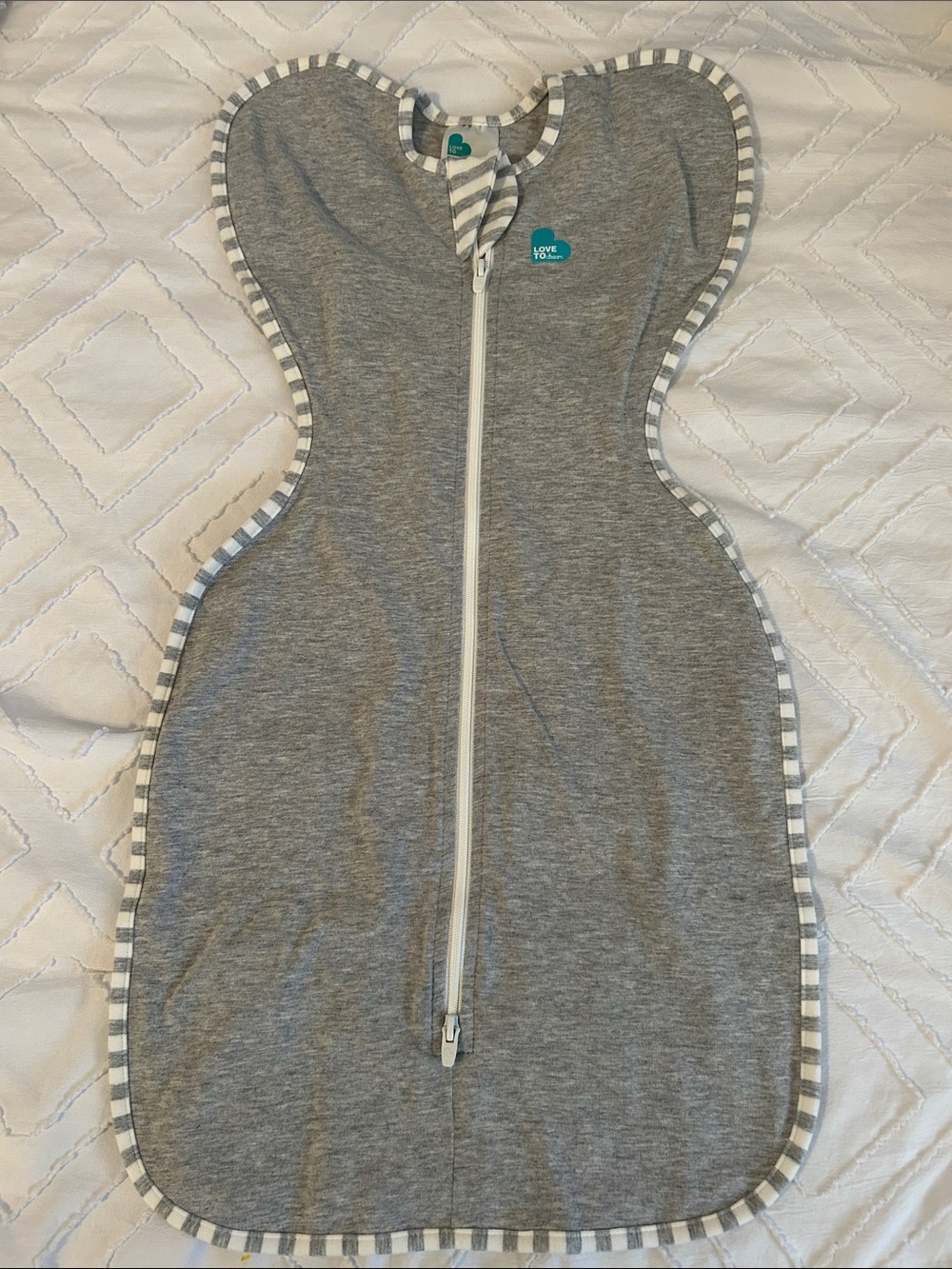 Love to Dream Grey Zip Swaddle with Striped Trim